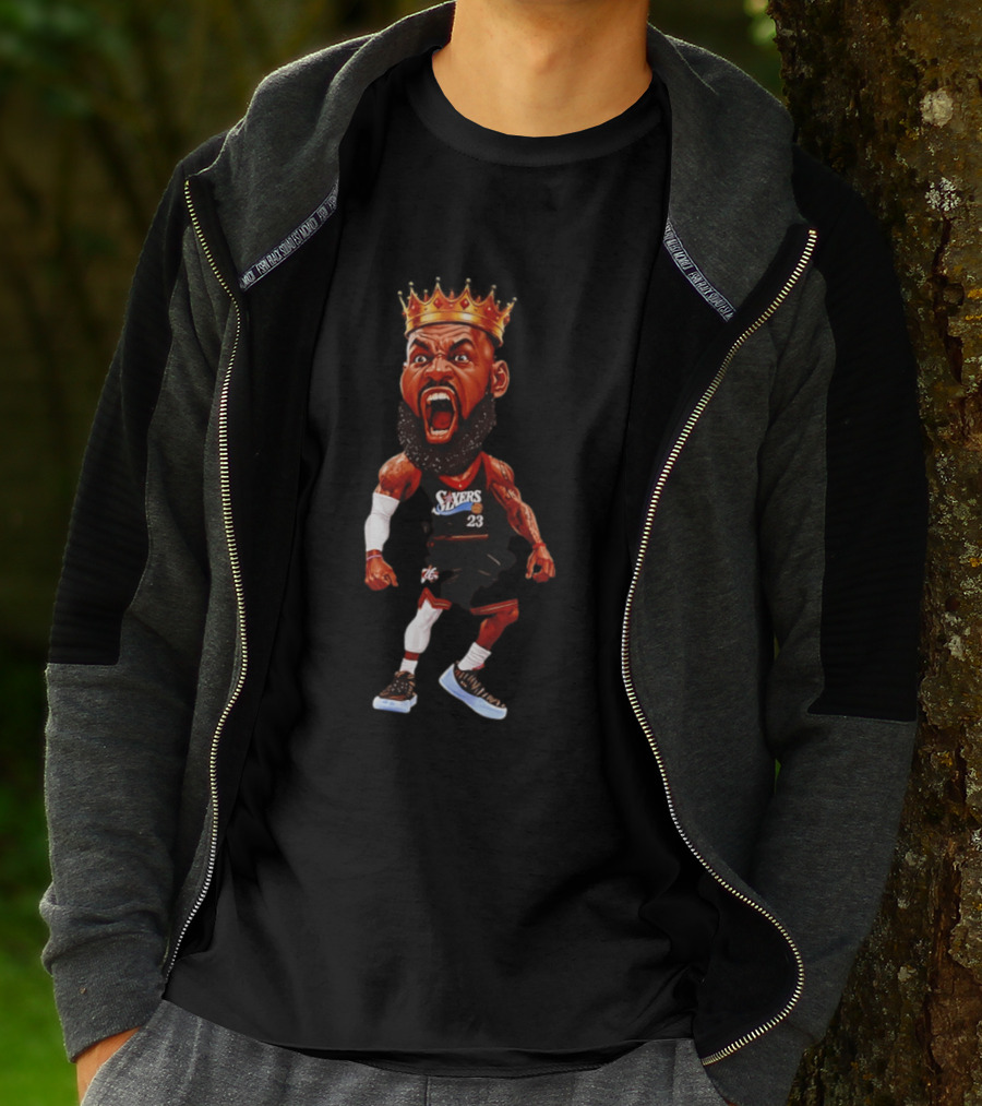 LeBron James Philadelphia 76ers King Caricature 23 Sixers T-Shirt