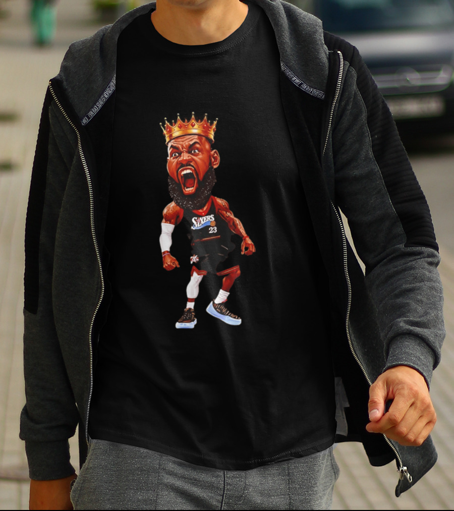 LeBron James Philadelphia 76ers King Caricature 23 Sixers T-Shirt