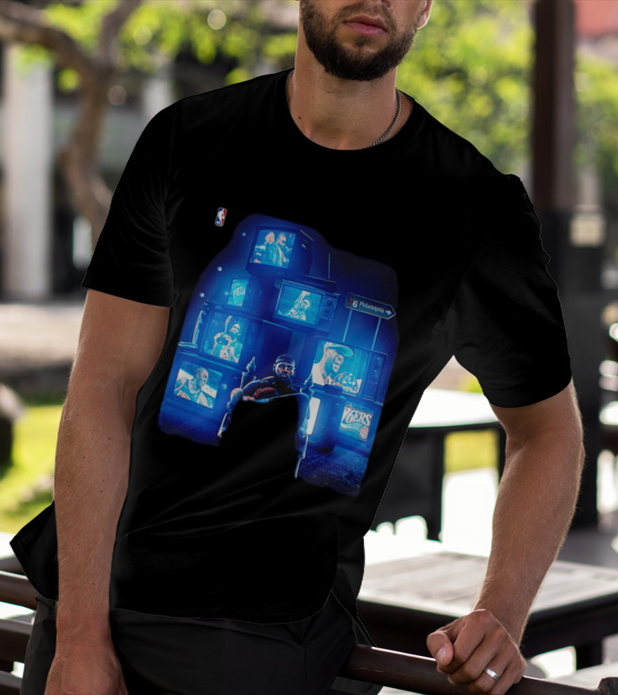 Philadelphia 76ers LeBron James NBA Collage TVs And Signs T-Shirt