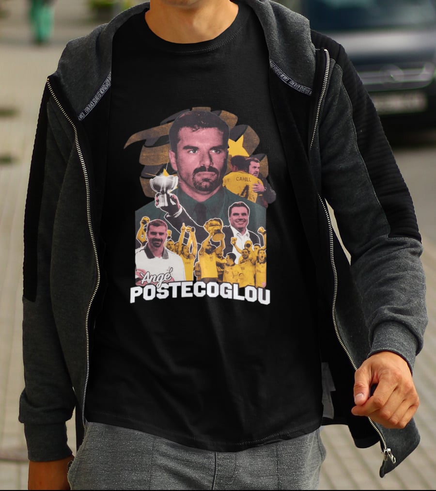 Ange Postecoglou Victory Celebration Collage Champions Cup Cahill T-Shirt
