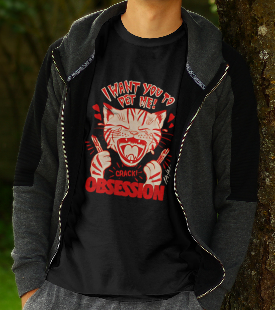 I Want You To Pet Me Crack Obsession Cat With Playful Hearts T-Shirt