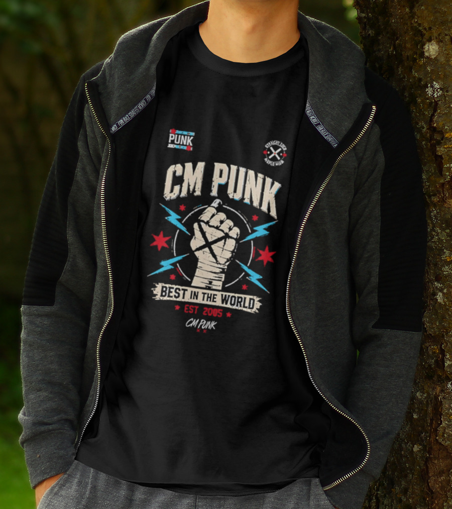 CM Punk Fist Best In The World Est 2005 Stars And Lightning T-Shirt