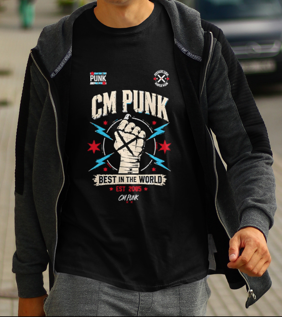 CM Punk Fist Best In The World Est 2005 Stars And Lightning T-Shirt