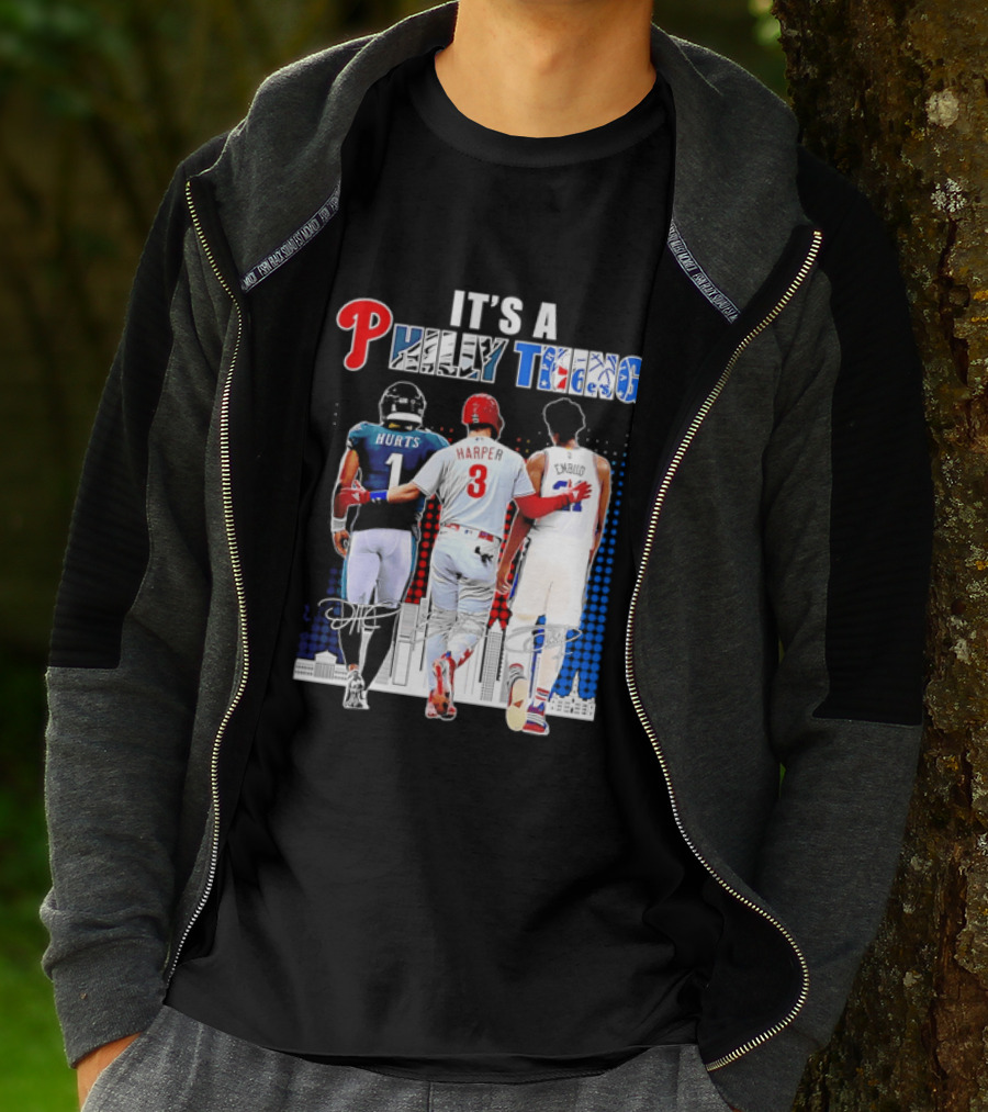 Jalen Hurts Bryce Harper Joel Embiid Walking Together Philly Thing Philadelphia Teams T-Shirt