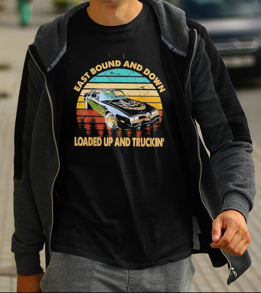 East Bound And Down Loaded Up And Truckin' Vintage Car Retro Stripes T-Shirt