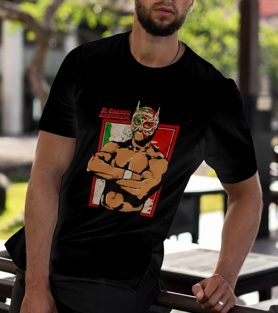El Grande Americano Lucha Libre Wrestler Mexican Flag Masked Hero T-Shirt