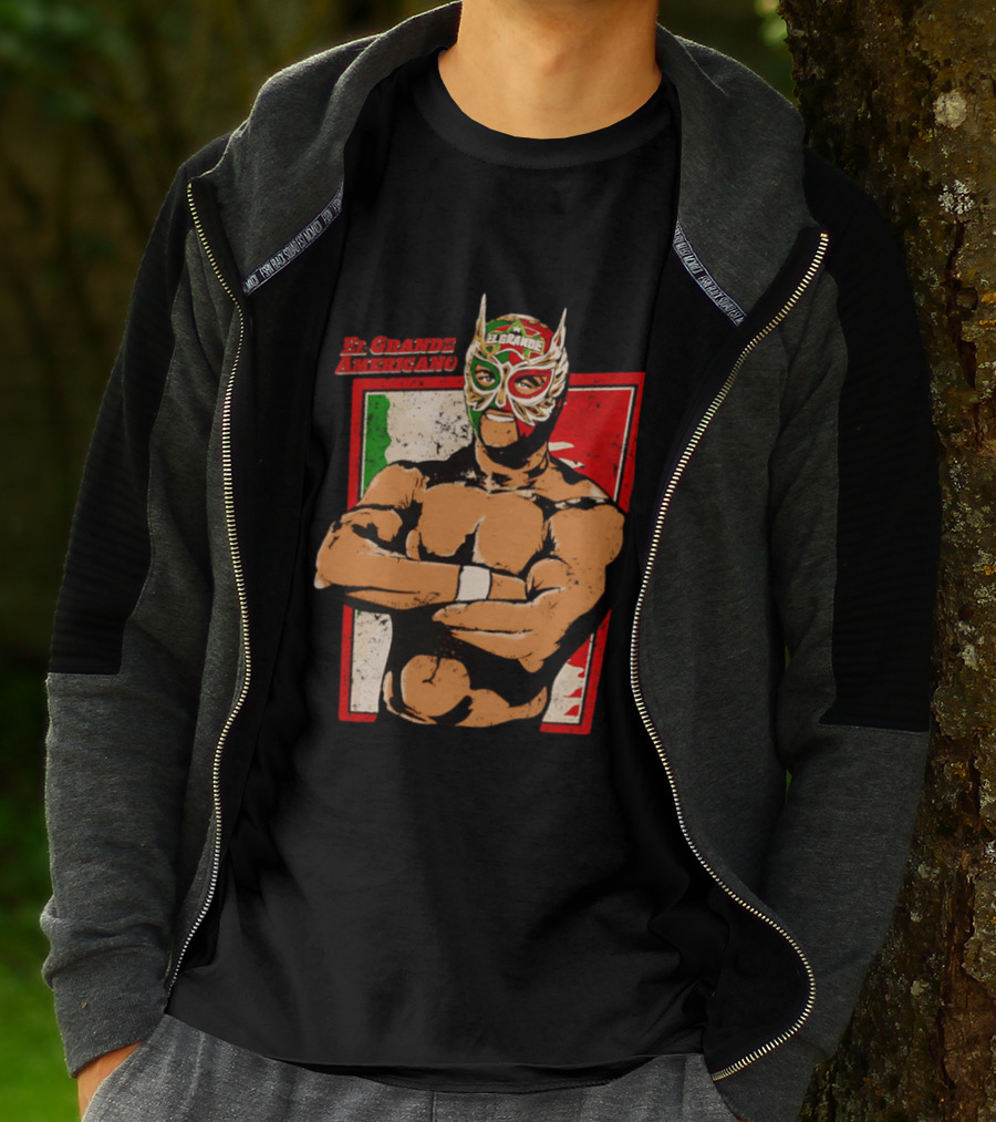 El Grande Americano Lucha Libre Wrestler Mexican Flag Masked Hero T-Shirt