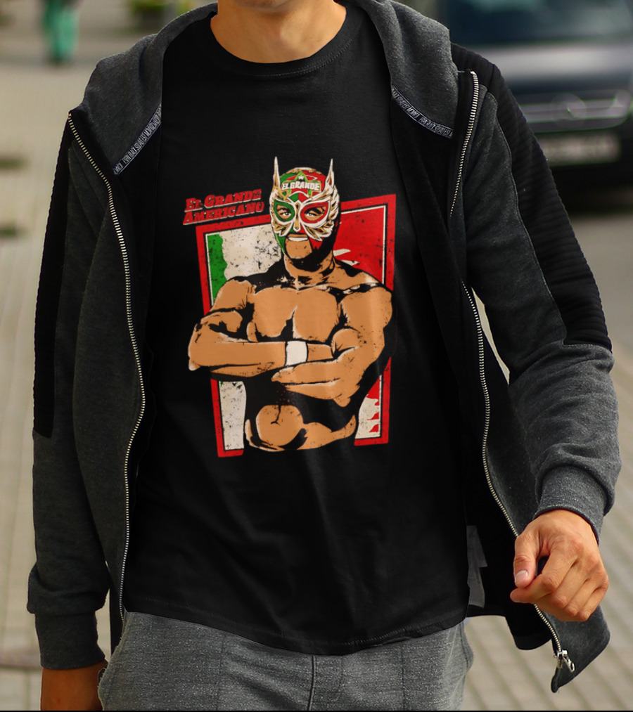 El Grande Americano Lucha Libre Wrestler Mexican Flag Masked Hero T-Shirt