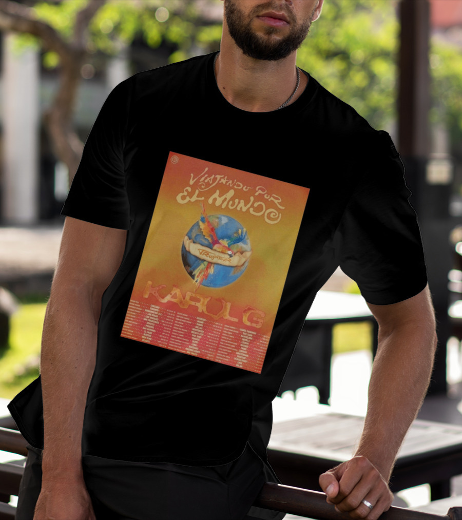 Karol G Viajando Por El Mundo Tropitour 2026 World Tour Dates Colorful Parrot T-Shirt