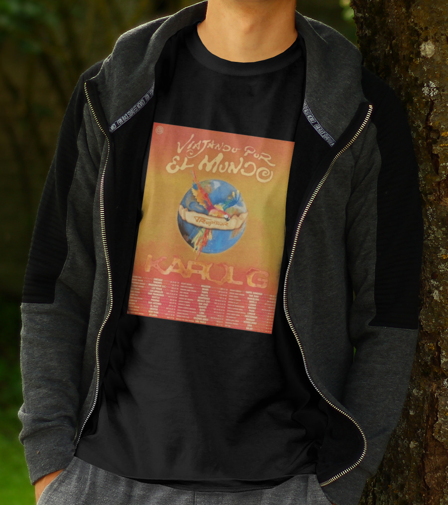 Karol G Viajando Por El Mundo Tropitour 2026 World Tour Dates Colorful Parrot T-Shirt