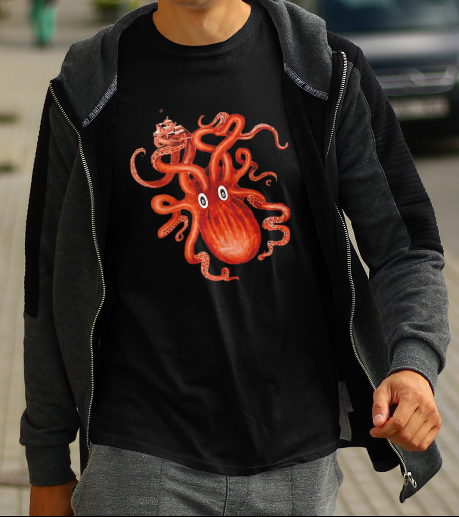 Kraken Vs Ship Nautical Adventure Monster T-Shirt
