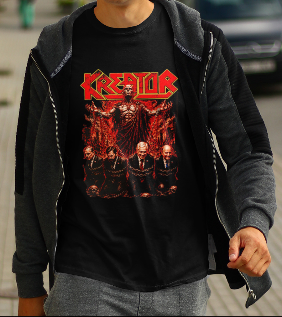Kreator Devil Symbolism With Chilean Politicians Bound In Chains T-Shirt