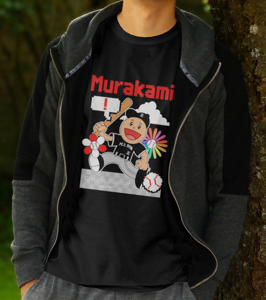 Murakami Chicago Baseball IPlayers Animated Character Flower Motif T-Shirt