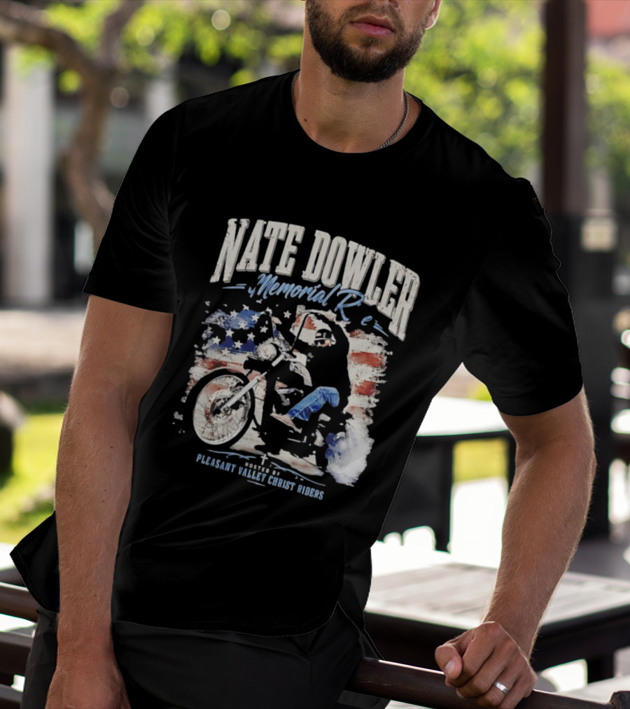 Nate Dowler Memorial Ride Pleasant Valley Ghost Riders American Flag Moto T-Shirt