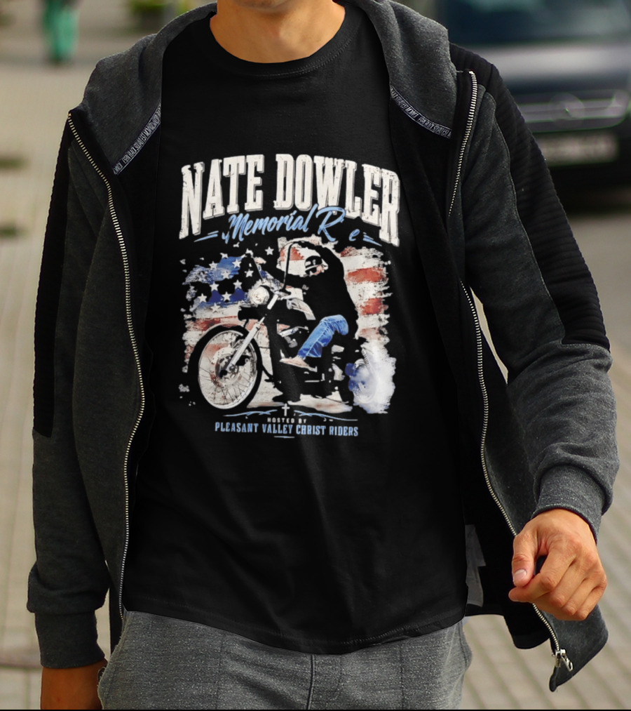 Nate Dowler Memorial Ride Pleasant Valley Ghost Riders American Flag Moto T-Shirt