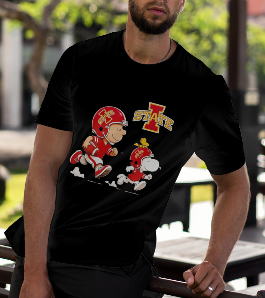 Peanuts Charlie Brown Snoopy Woodstock Running Football Iowa State T-Shirt
