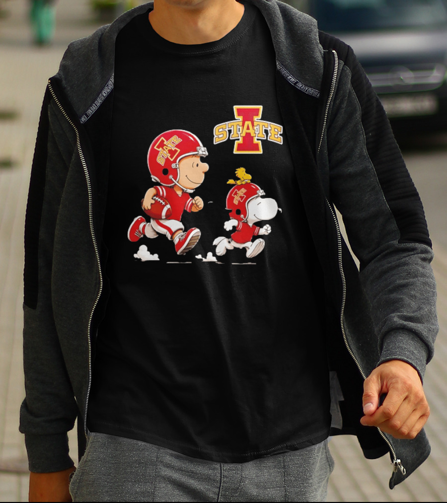 Peanuts Charlie Brown Snoopy Woodstock Running Football Iowa State T-Shirt