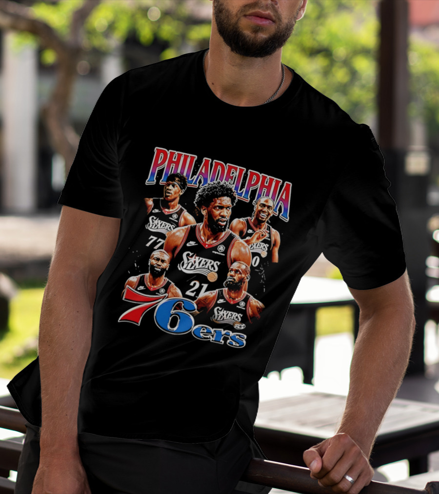 Philadelphia 76ers Embiid LeBron Collage 21 77 T-Shirt