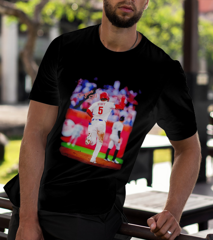 Philadelphia Phillies Bryson Stott 5 Baseball Game Action T-Shirt