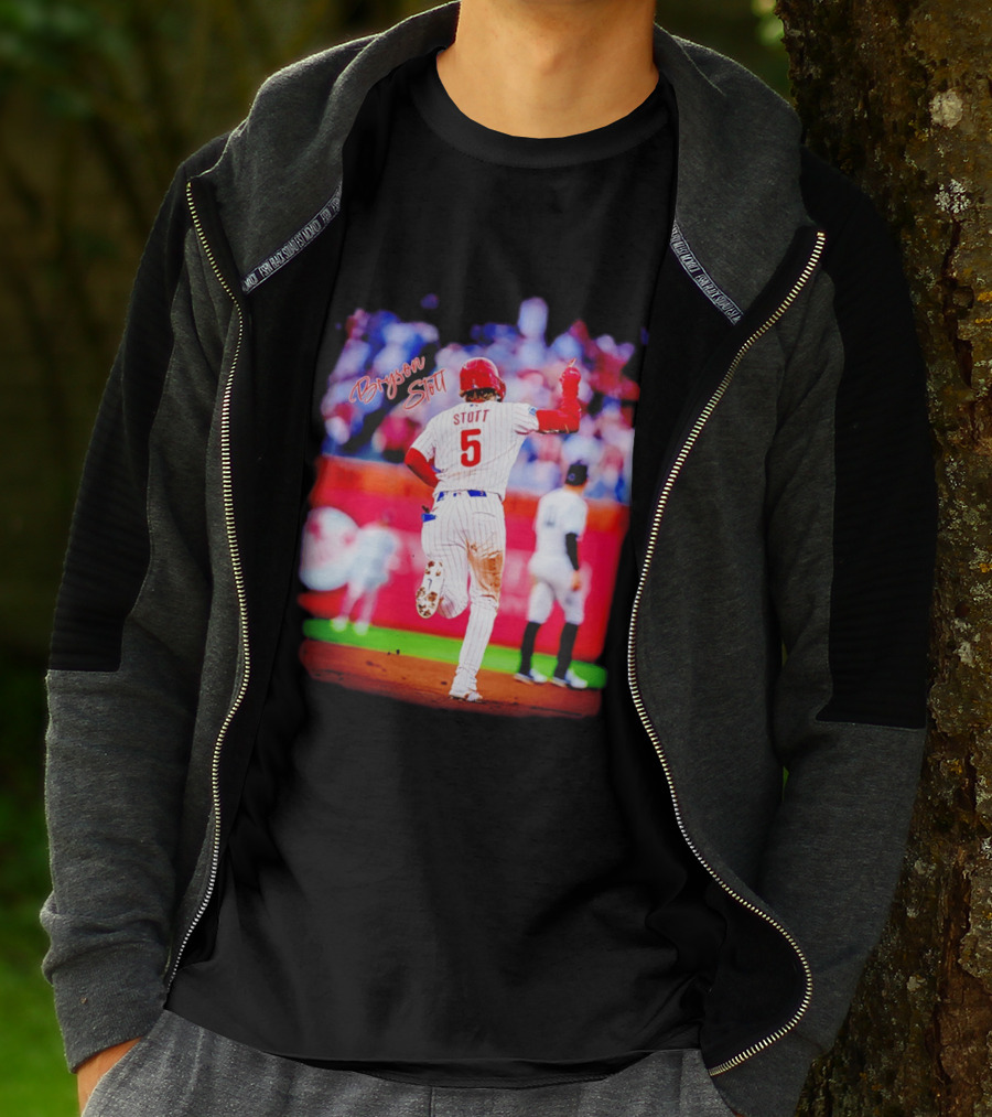 Philadelphia Phillies Bryson Stott 5 Baseball Game Action T-Shirt