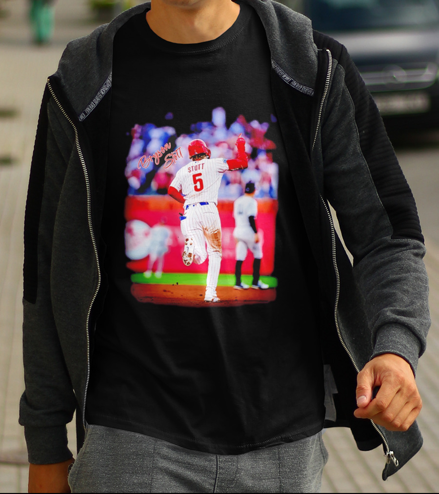 Philadelphia Phillies Bryson Stott 5 Baseball Game Action T-Shirt