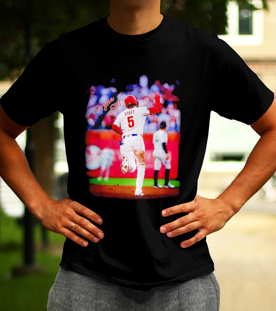 Philadelphia Phillies Bryson Stott 5 Baseball Game Action T-Shirt
