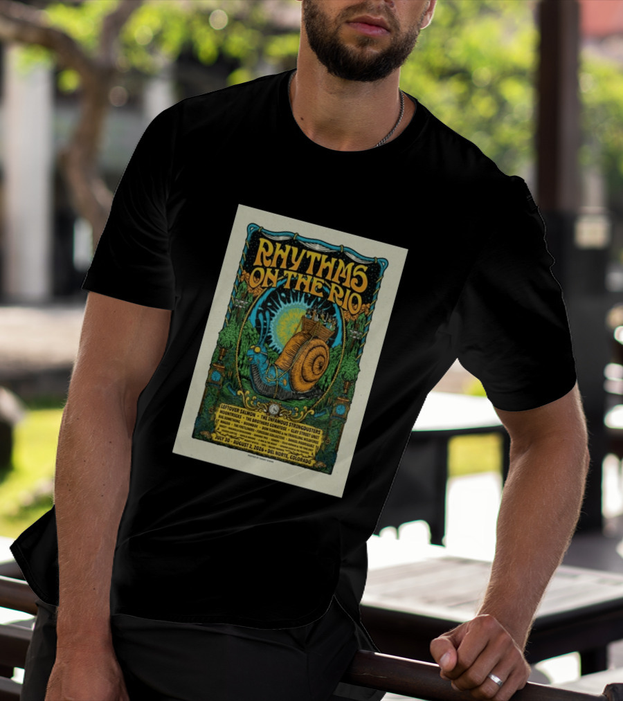 Rhythms On The Rio July 30 August 2 2026 Del Norte Colorado Leftover Salmon The Infamous Stringdusters T-Shirt