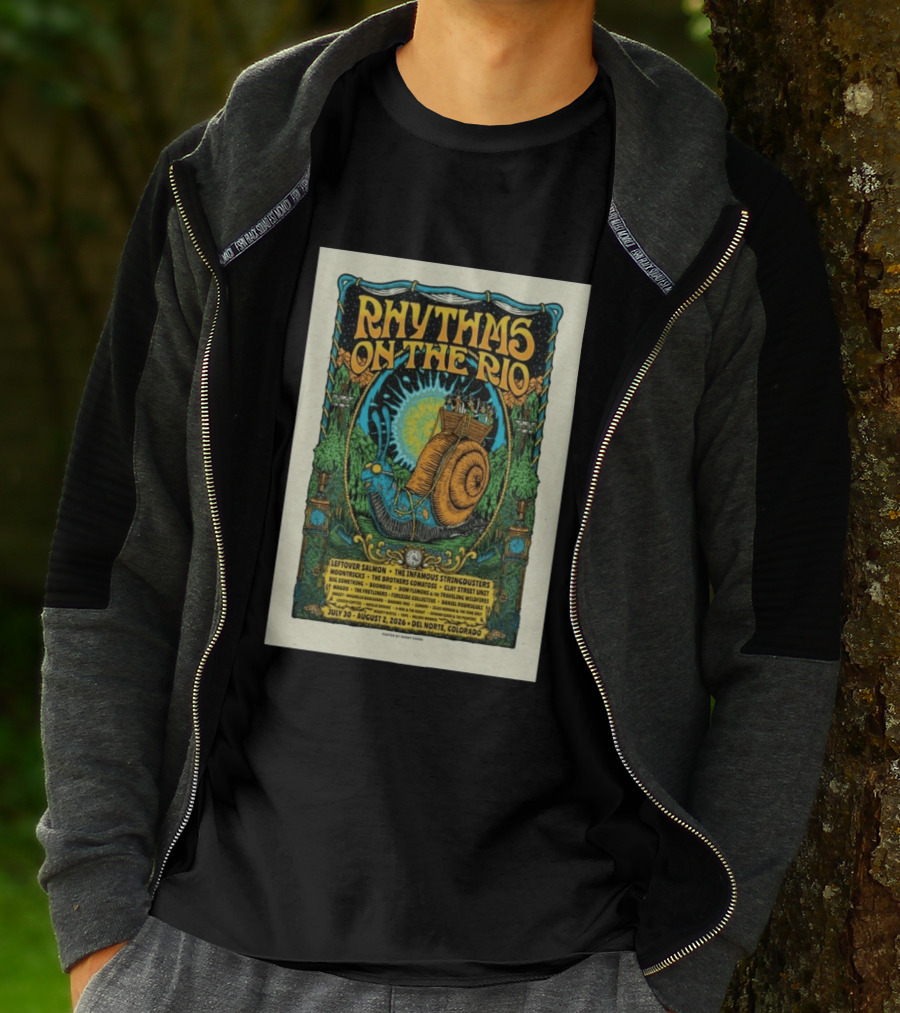 Rhythms On The Rio July 30 August 2 2026 Del Norte Colorado Leftover Salmon The Infamous Stringdusters T-Shirt