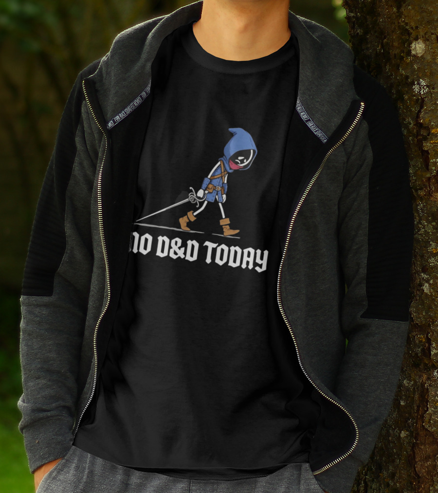 Rogue No D&D Today Cartoon Character In Blue Hooded Cloak And Boots With Sword T-Shirt