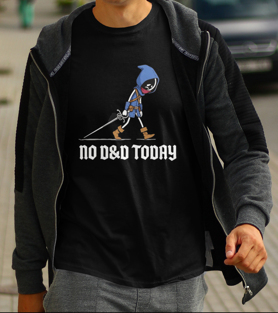 Rogue No D&D Today Cartoon Character In Blue Hooded Cloak And Boots With Sword T-Shirt
