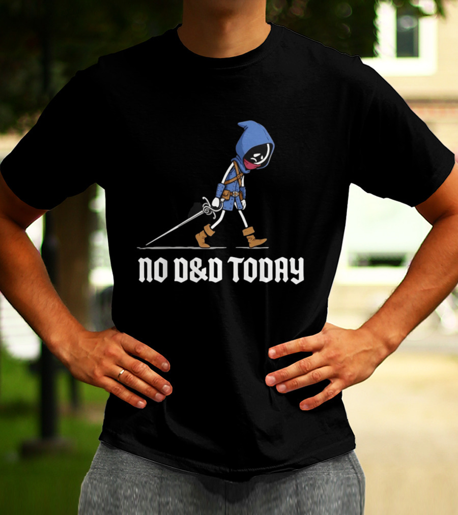 Rogue No D&D Today Cartoon Character In Blue Hooded Cloak And Boots With Sword T-Shirt