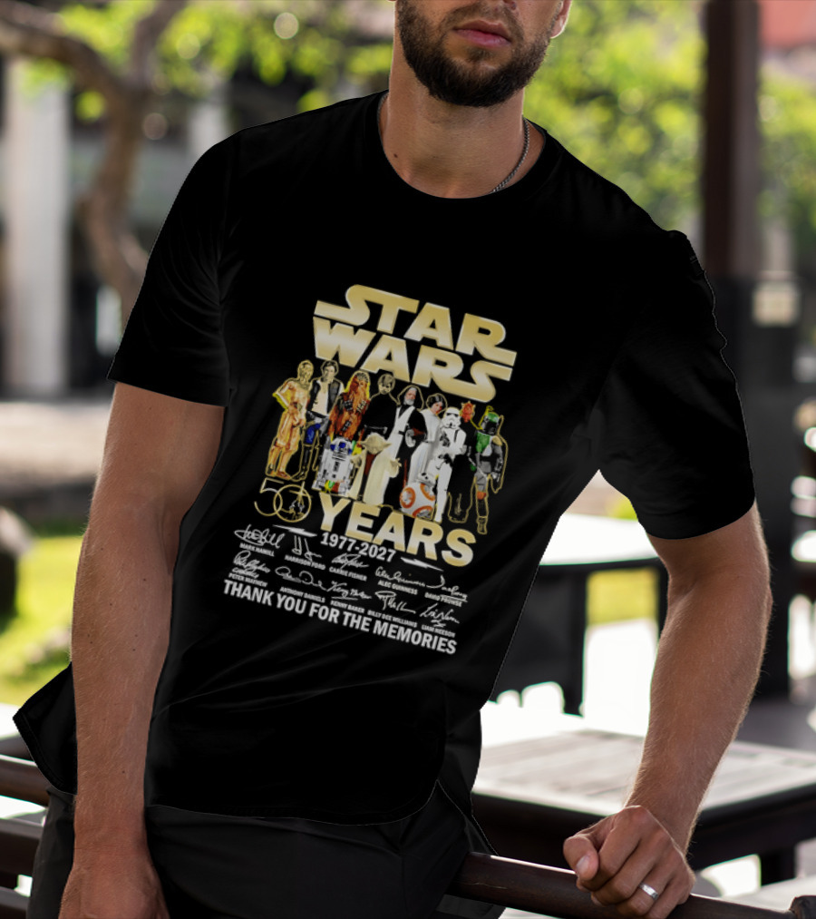 Star Wars 50 Years 1977 2027 Thank You For The Memories Cast Signatures T-Shirt