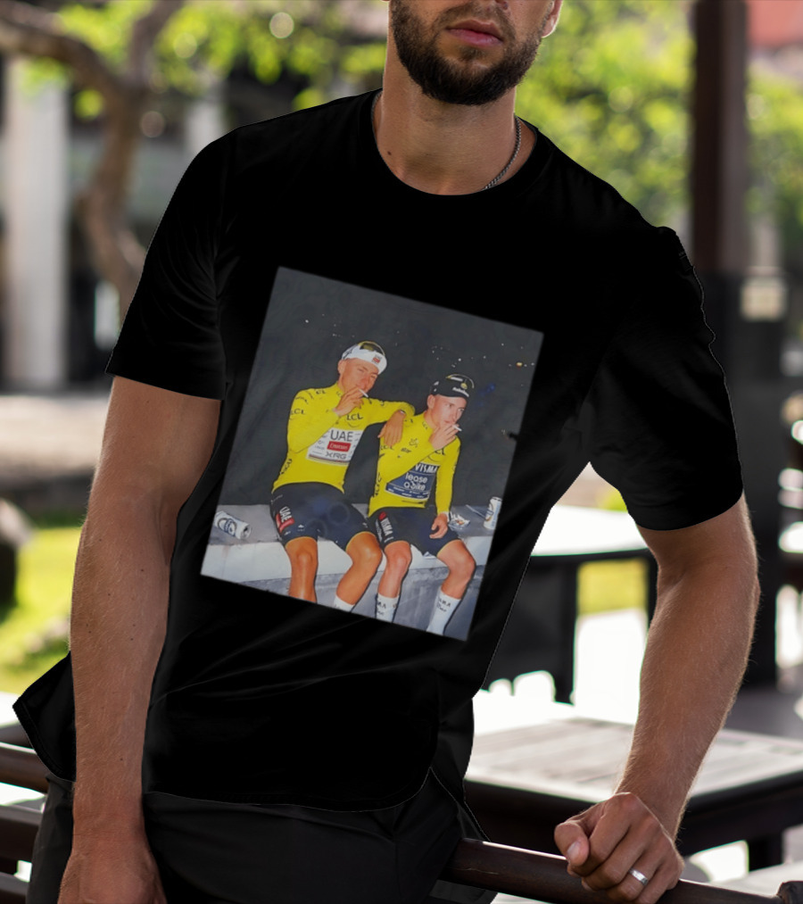 Tadej Pogačar Jonas Vingegaard Smoking LCL UAE Team Emirates Jumbo Visma Yellow Jersey T-Shirt