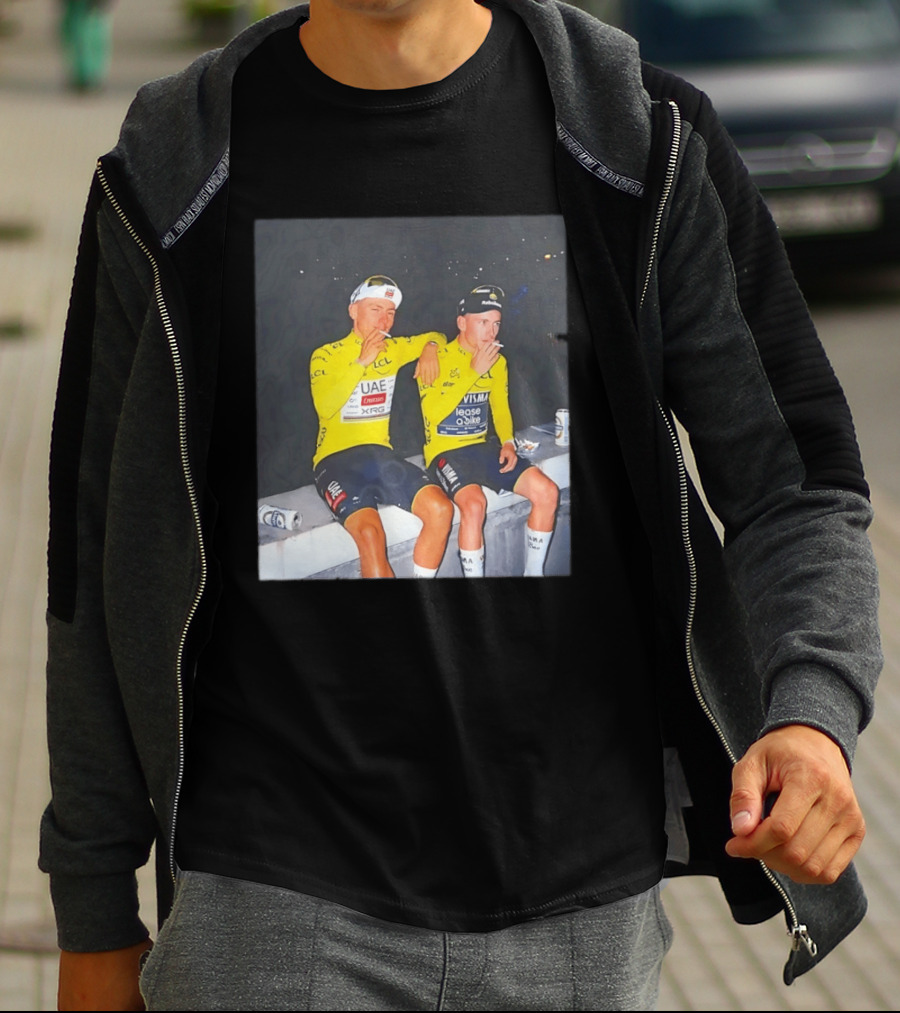 Tadej Pogačar Jonas Vingegaard Smoking LCL UAE Team Emirates Jumbo Visma Yellow Jersey T-Shirt
