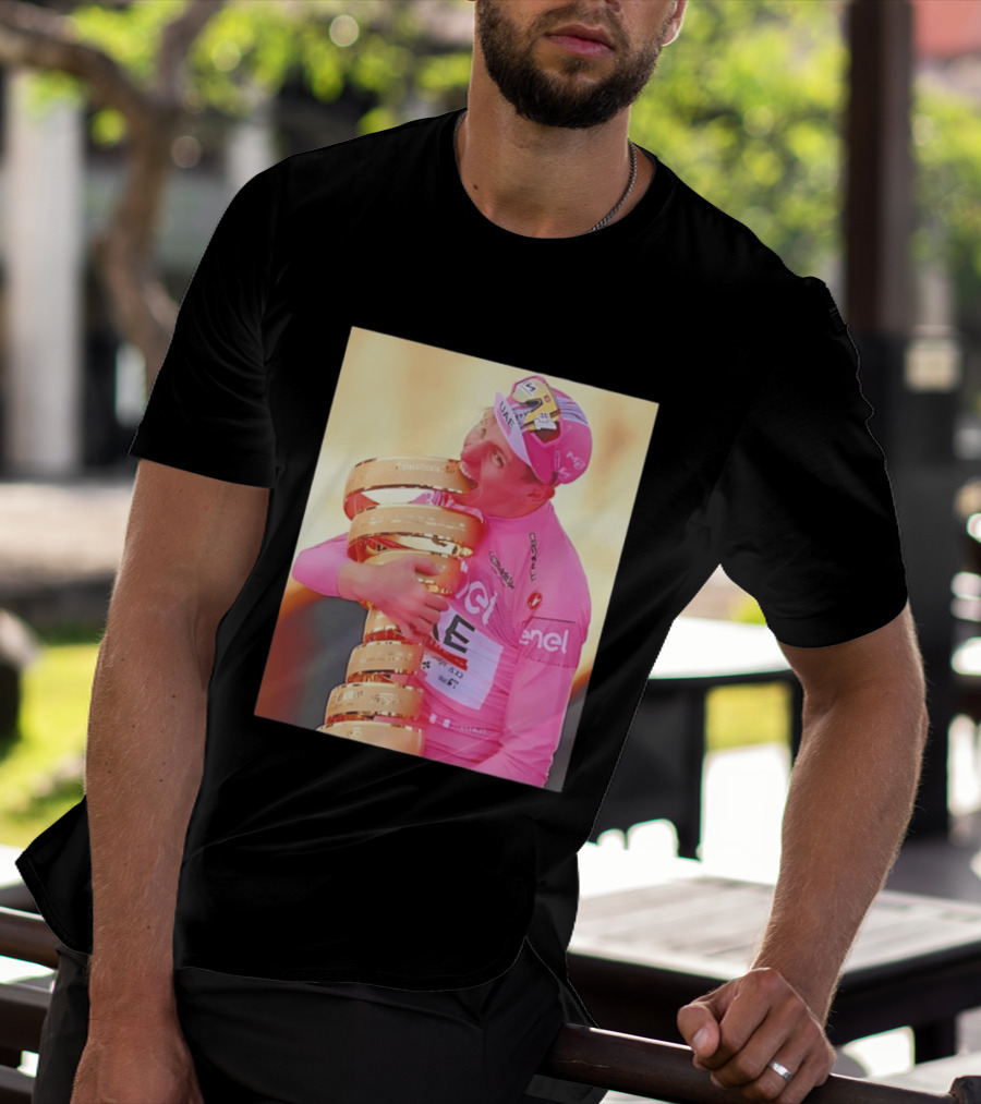 Tadej Pogačar Trophy Celebration UAE Pink Jersey T-Shirt