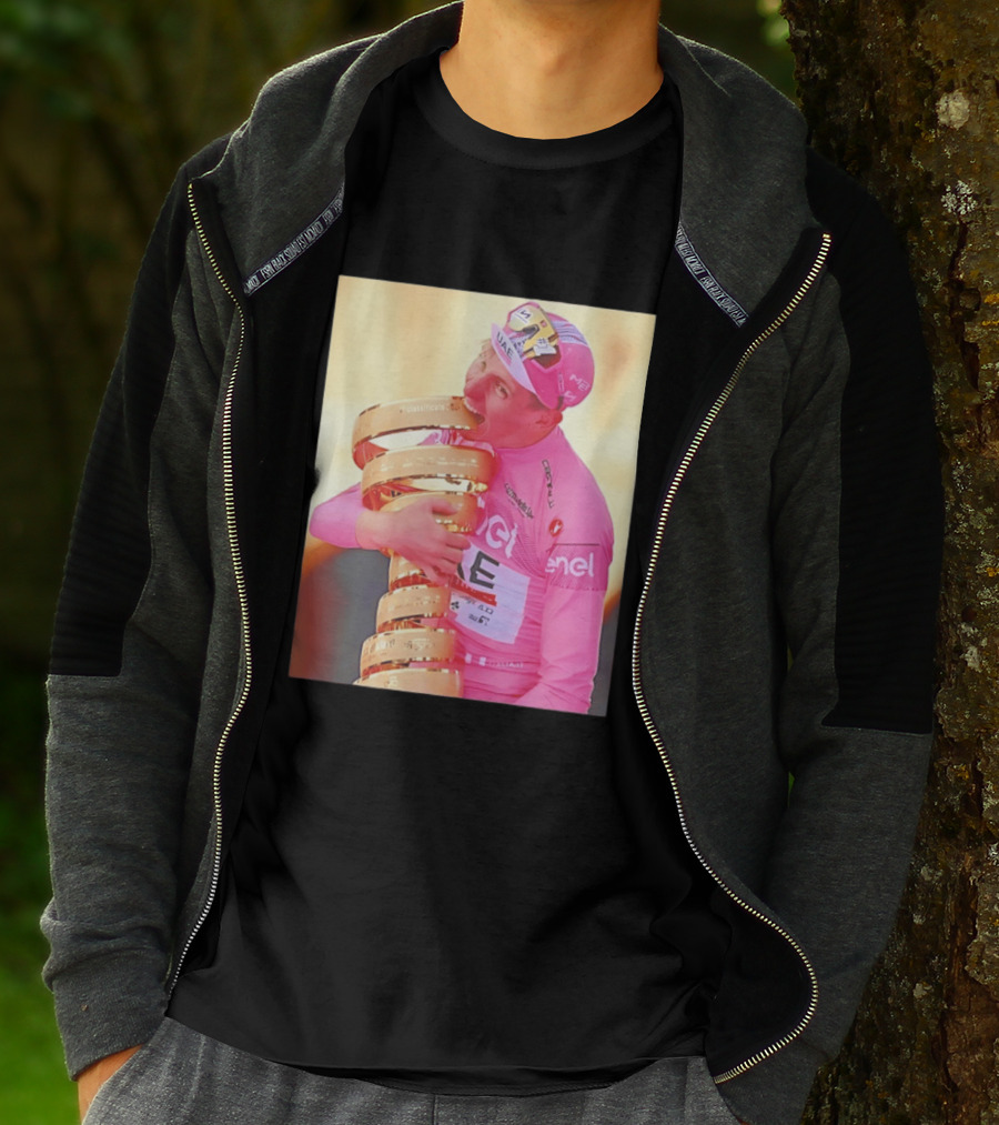 Tadej Pogačar Trophy Celebration UAE Pink Jersey T-Shirt