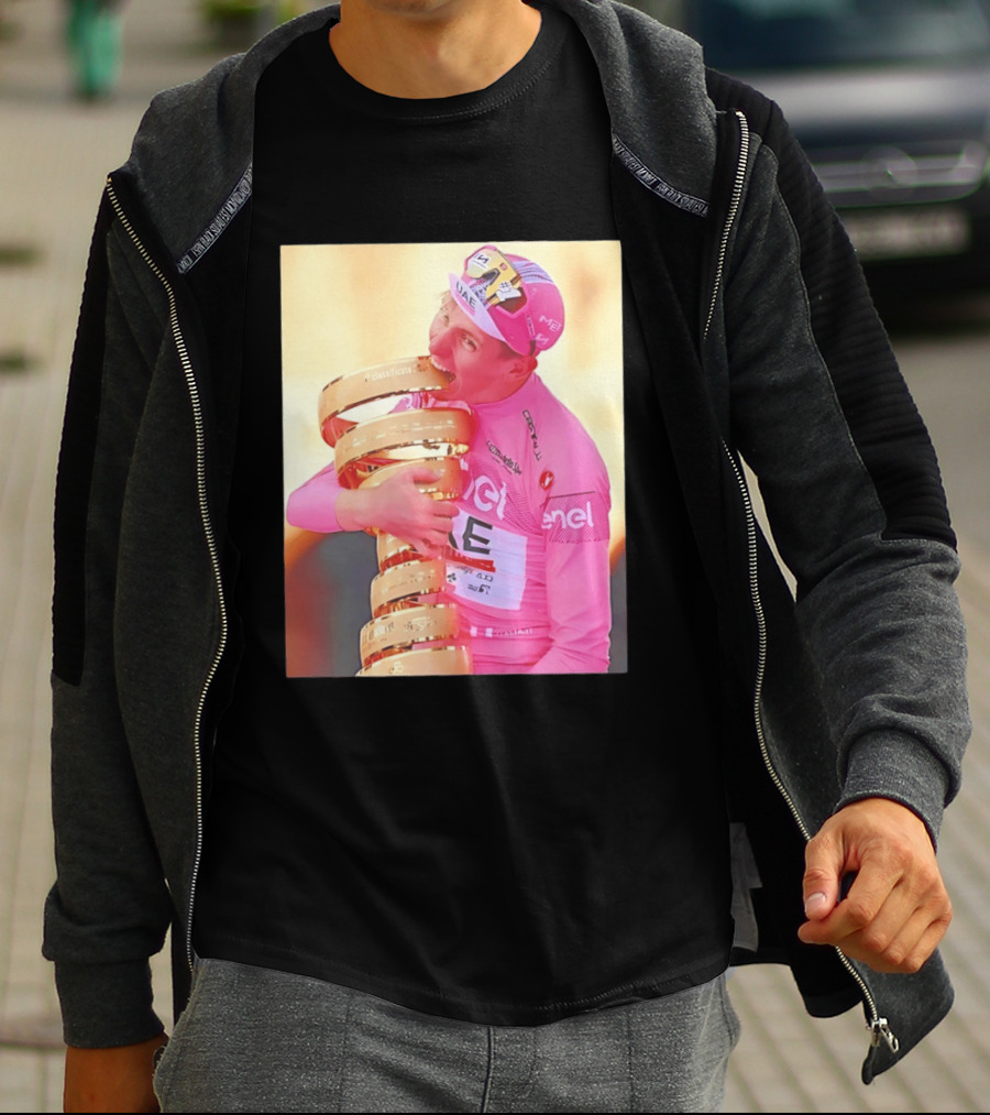 Tadej Pogačar Trophy Celebration UAE Pink Jersey T-Shirt