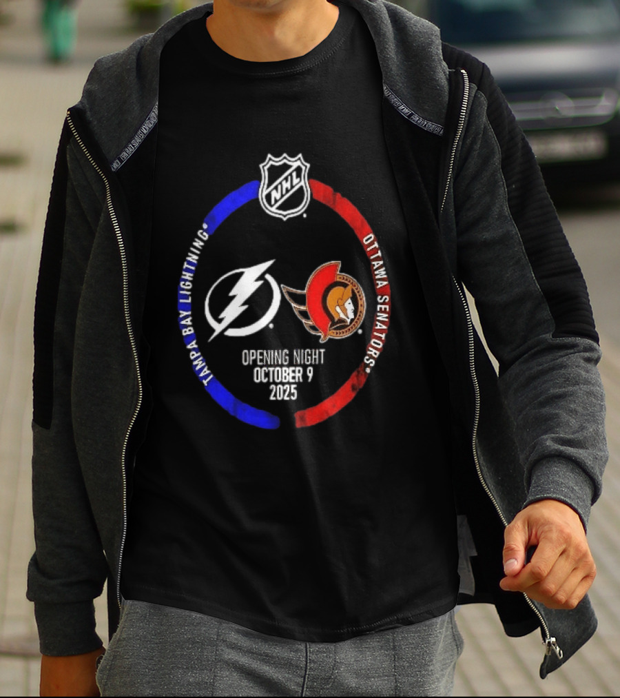 Tampa Bay Lightning Vs Ottawa Senators 2025 NHL Opening Night October 9 T-Shirt