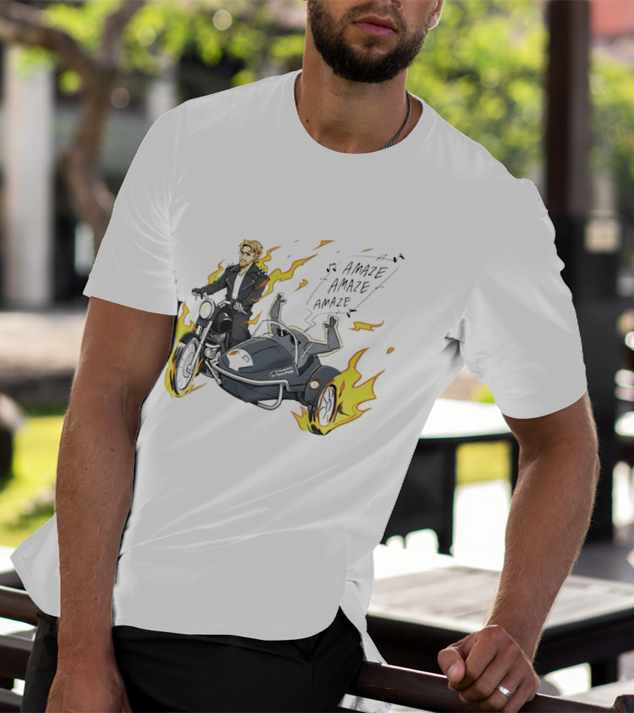 Amaze Amaze Amaze Ghost Rider Motorcycle Sidecar Flames T-Shirt
