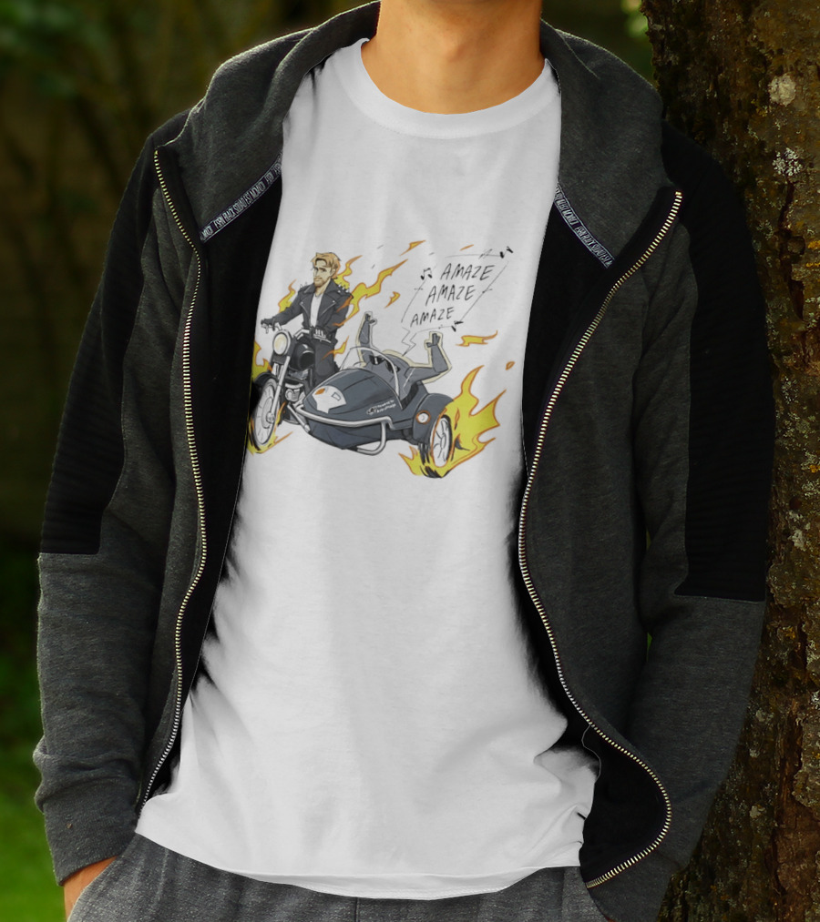 Amaze Amaze Amaze Ghost Rider Motorcycle Sidecar Flames T-Shirt