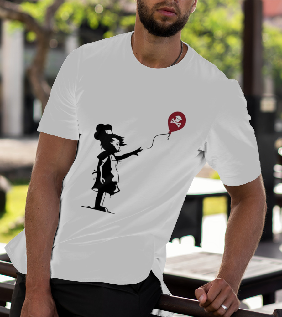 Baker Reaching For Cupcake And Crossbones Balloon Black Silhouette On Red T-Shirt