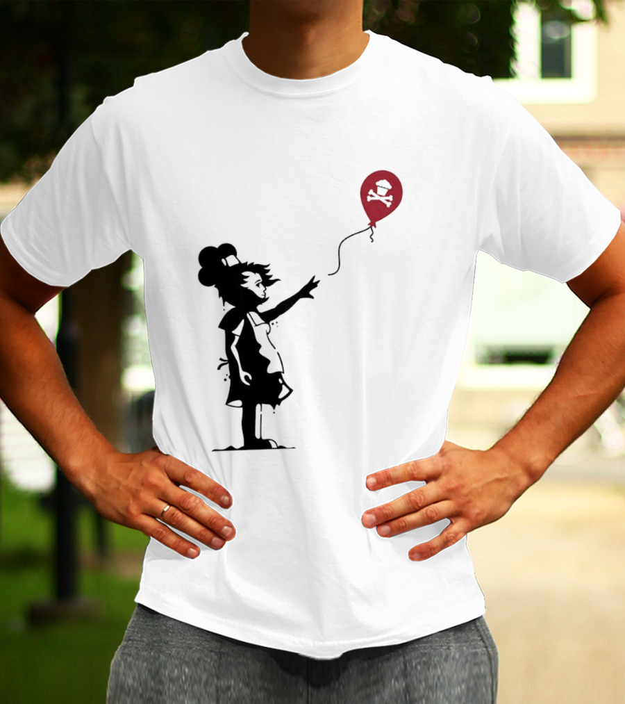 Baker Reaching For Cupcake And Crossbones Balloon Black Silhouette On Red T-Shirt