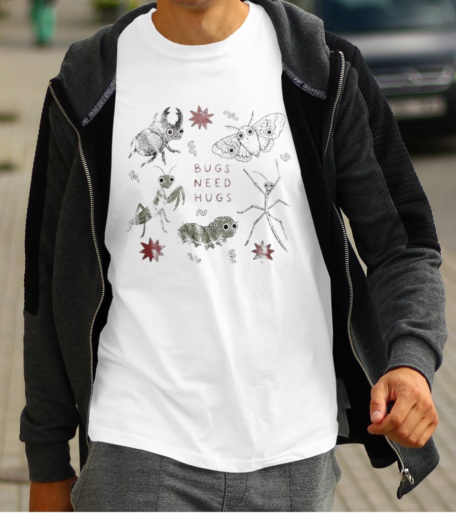 Bugs Need Hugs Insect Beetle Moth Mantis Fun Creepy Crawly T-Shirt