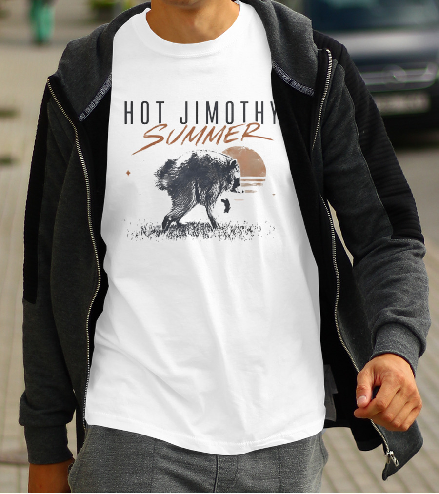 Hot Jimothy Summer Raccoon Silhouette At Sunset Moon T-Shirt