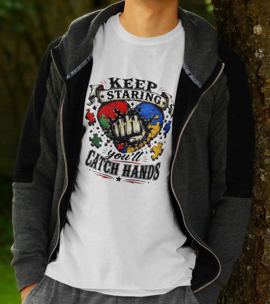 Keep Staring Puzzle Heart Fist Catch Hands T-Shirt