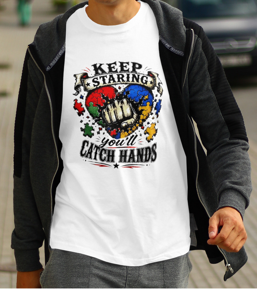 Keep Staring Puzzle Heart Fist Catch Hands T-Shirt