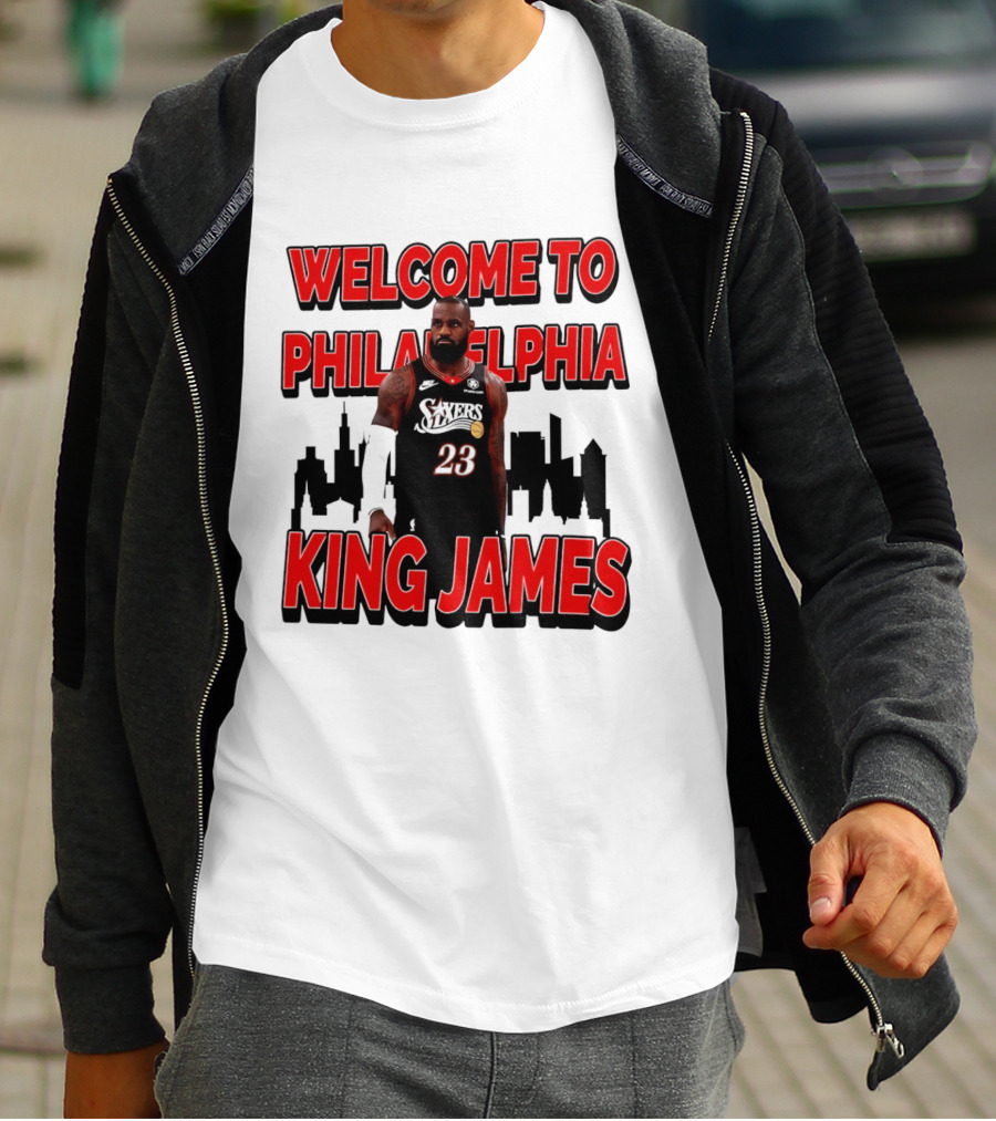 Philadelphia 76ers Welcome King James To Philadelphia Skyline T-Shirt