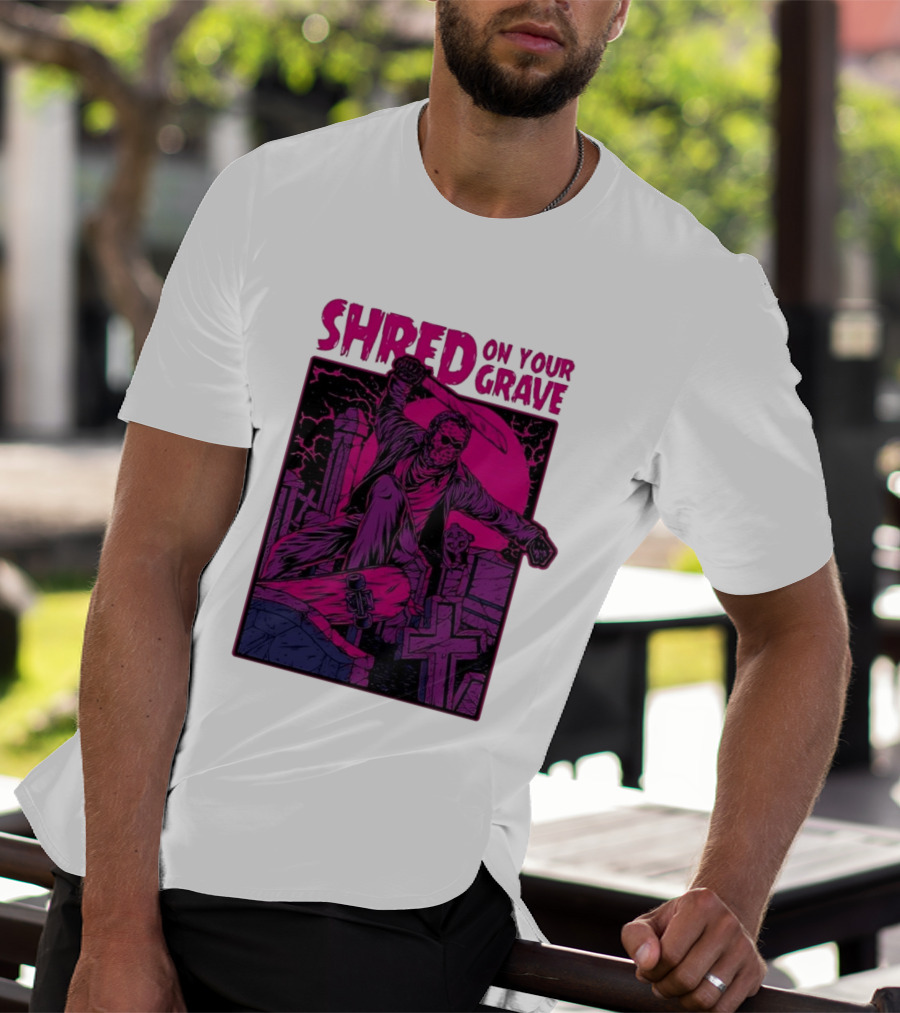 Shred On Your Grave Halloween Skateboarding Tombstones Horror T-Shirt