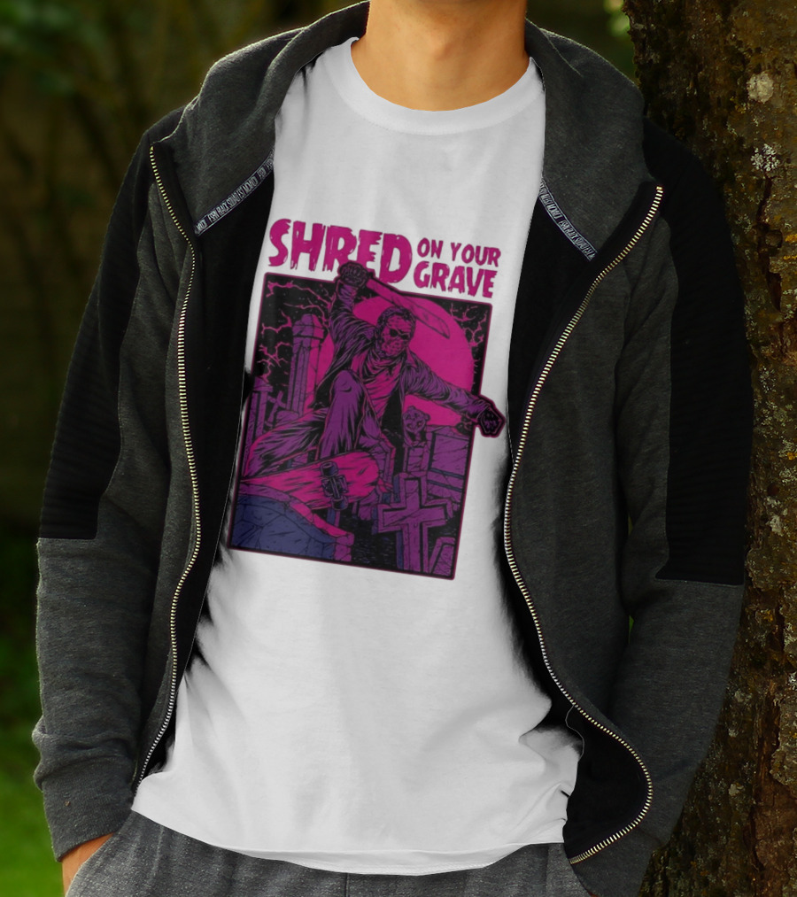 Shred On Your Grave Halloween Skateboarding Tombstones Horror T-Shirt