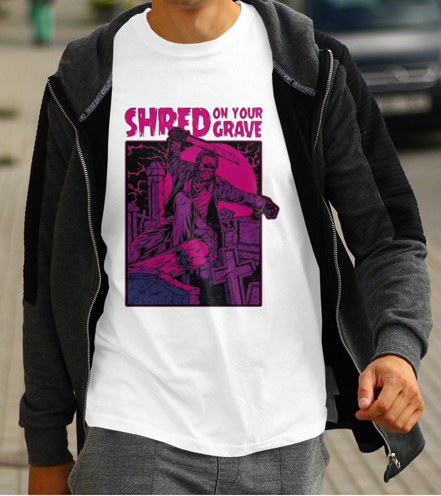 Shred On Your Grave Halloween Skateboarding Tombstones Horror T-Shirt